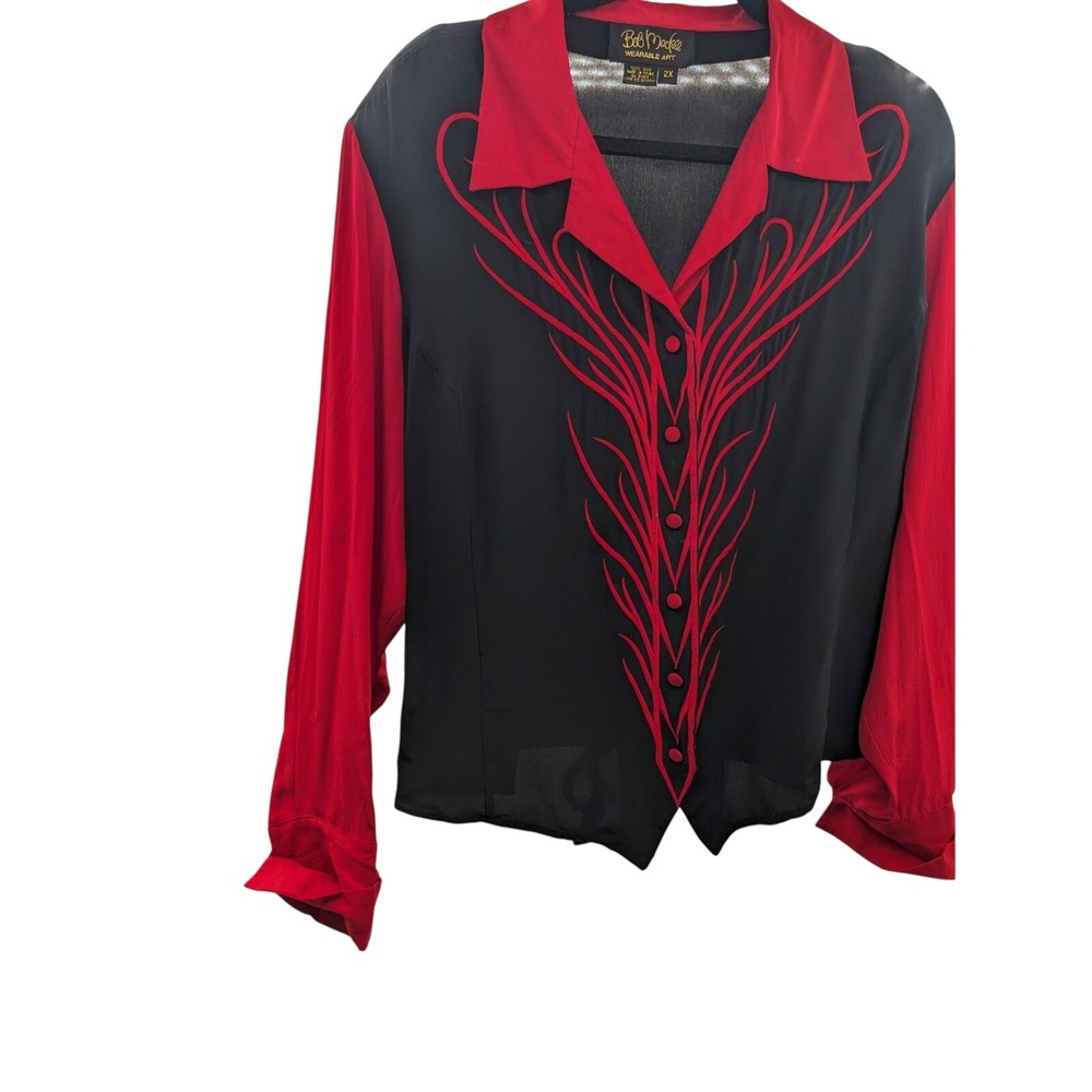 Vintage Bob Mackie Wearable Art 100% Silk Western Embroidered Blouse 2X Plus